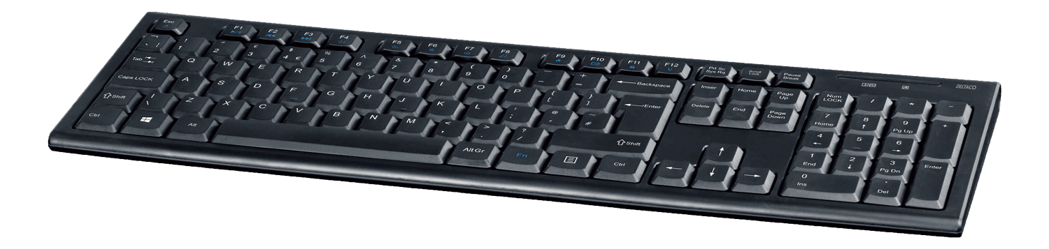 DELTACO - wireless keyboard,105 keys, USB receiver, 10m range, UK layout