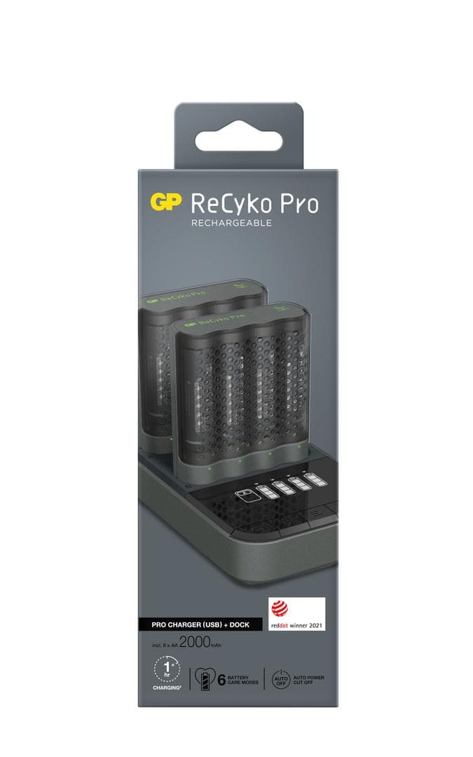GP - ReCyko Pro Battery Charger, M461 (USB), 2-pack + Dock D861, incl. 8 x AA 2000 mAh Pro Batteries
