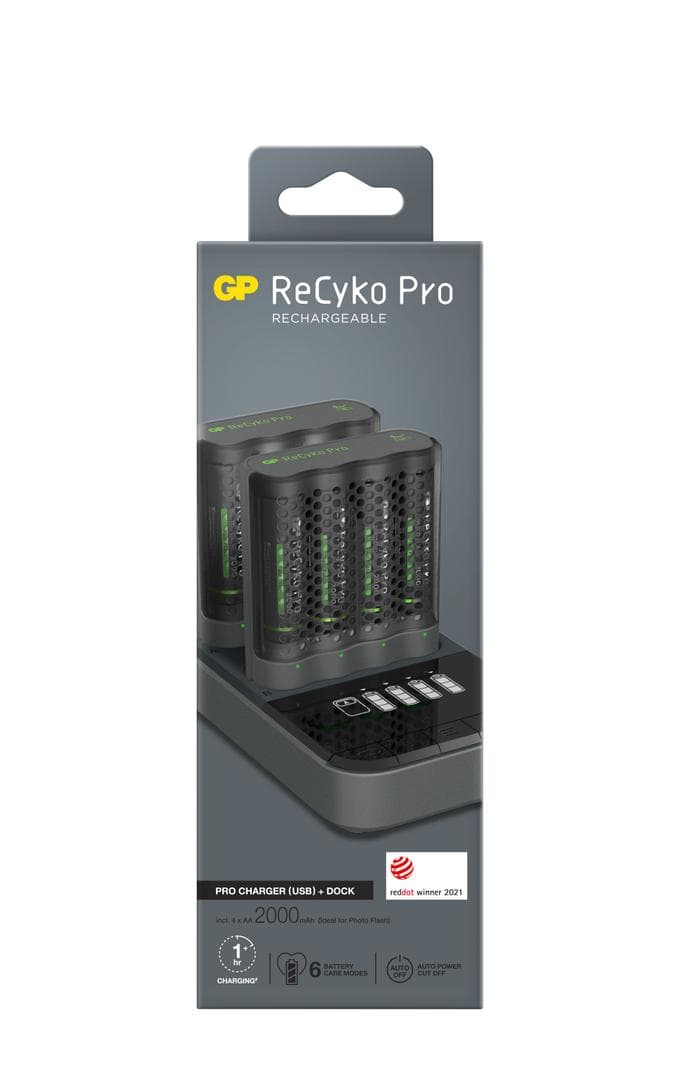 GP - ReCyko Pro Battery Charger, M461 (USB), 2-pack + Dock D861, incl. 8 x AA 2000 mAh Photo Batteries