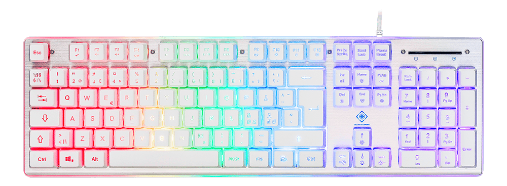 DELTACO - GAMING WK75 RGB keyboard, 105 keys, Nordic layout, diaphragm switch, orange LED lighting, USB, white / RGB