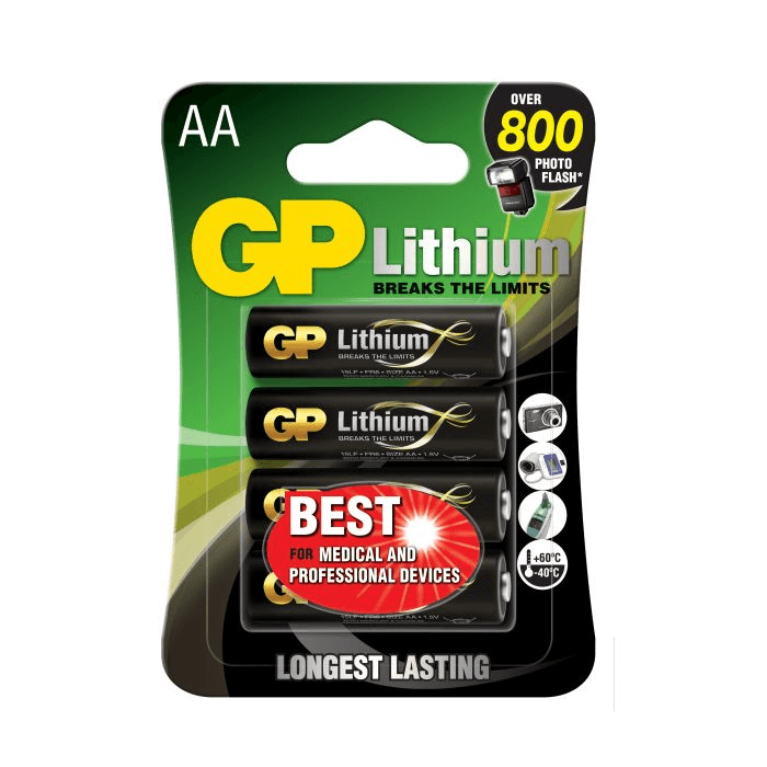 GP - Lithium Battery, Size AA, LR6, 1.5V, 4-pack