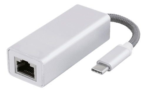 DELTACO - USB C Network Adapter, Gigabit, RJ45, white bag, silver