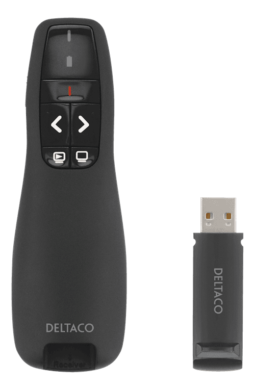 DELTACO - Wireless presenter with laser pointer, up to 15m, black