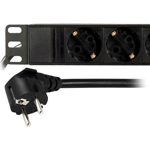 DELTACO - power strip  with 10xCEE 7/4 outlet, 1xCEE 7/7, 0.501m 1U, 3m, black