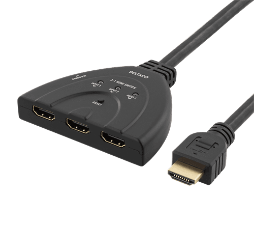 DELTACO - HDMI-Switch pigtail, 3 ingångar till 1 utgång, stödjer 4K i 60Hz, Ultr