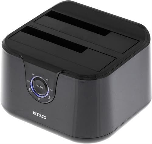 DELTACO - USB 3.0 docking station with cloning, 2x2.5 / 3.5 "SATA, black