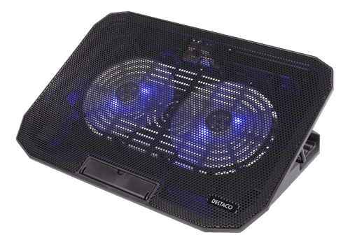 DELTACO - laptop cooler for 15.6" lapotop, 2x120mm fans, blue LED, black