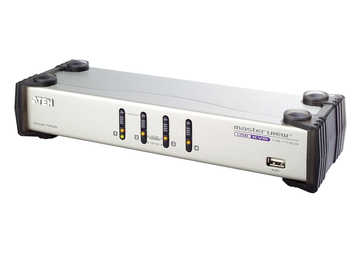 ATEN - KVM  4-PC 1-Bruker CS1744C Switch Box, Dual-VGA, USB, Lyd.