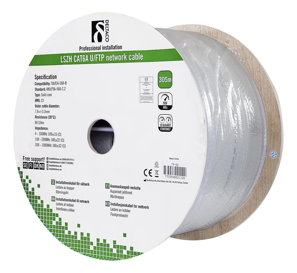 DELTACO - CAT6A /UFTP 305m Grey Solid