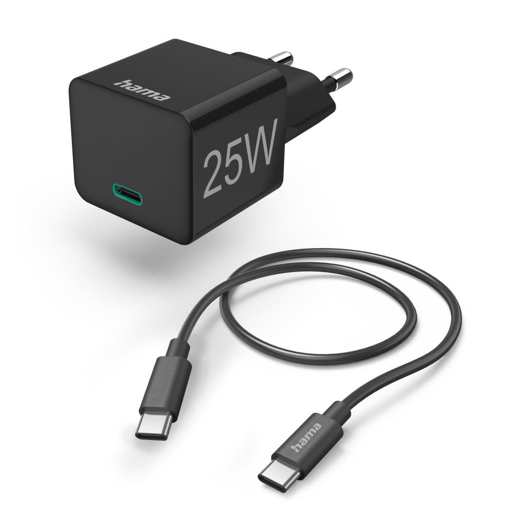 HAMA - Quick Charger 1x USB-C with Cable 25W PD 1.0m Black