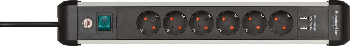 BRENNENSTUHL - Premium-Alu-Line Extension Lead With USB-Charger 6-way 3m