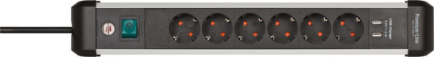 BRENNENSTUHL - Premium-Alu-Line Extension Lead With USB-Charger 6-way 3m