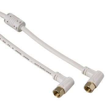 HAMA - Kabel Antenn SAT 95dB Vinklet F-Plug - F-Plug Gull Hvit 1.5m
