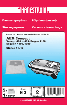 HANESTRÖM - Dammsugarpåsar Hanestrom  AEG 400-499