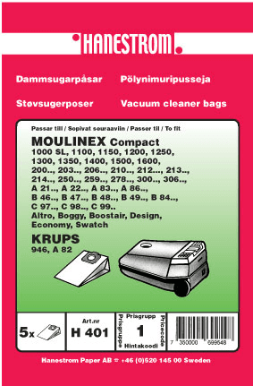 HANESTRÖM - Dammsugarpåsar Hanestrom Moulinex Compact