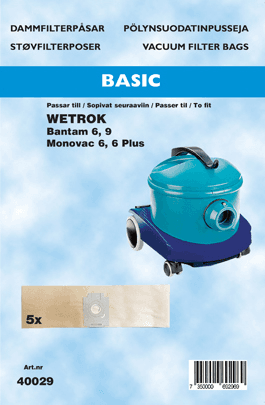 HANESTRÖM - Dammsugarpåsar Hanestrom Wetrok Bantam 6. Monovac 6