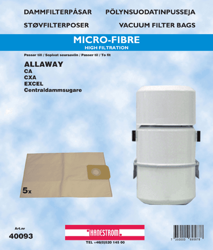 HANESTRÖM - Dammsugarpåsar Hanestrom Allaway CA/CXA  5P  10liter