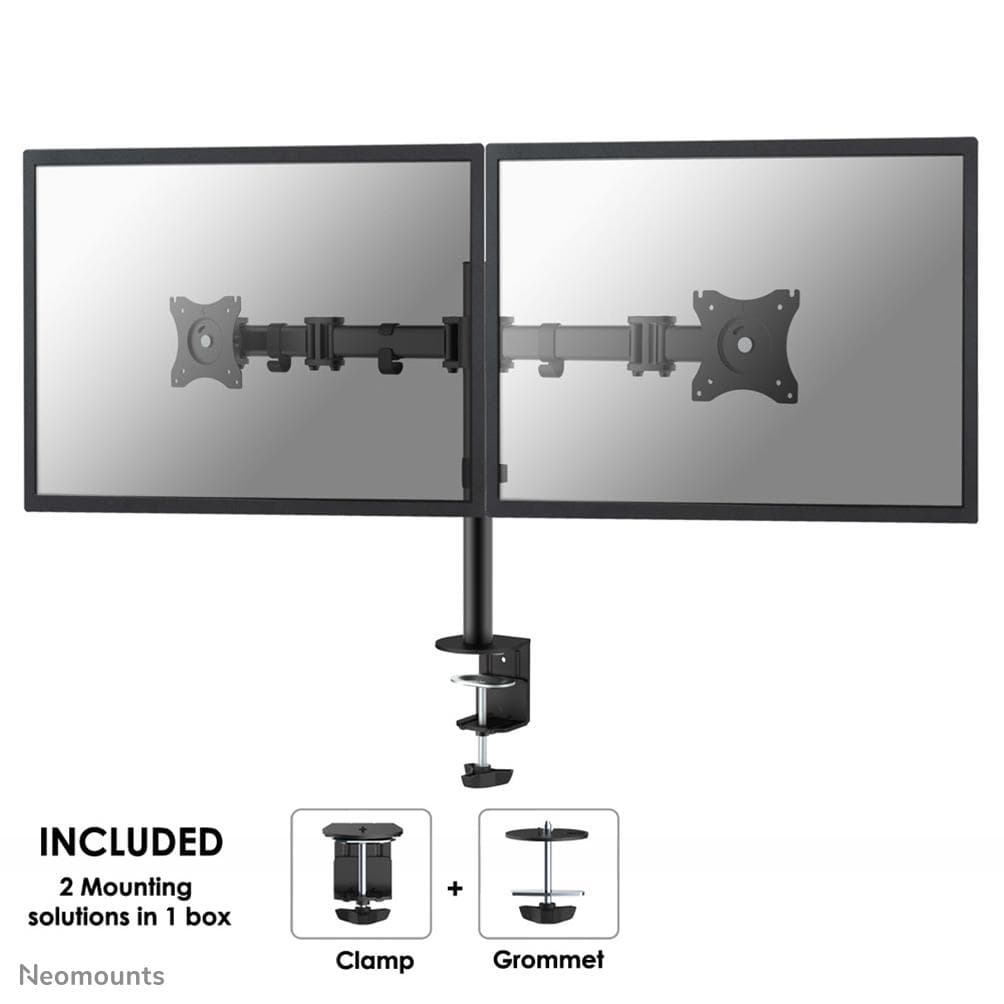 Neomounts by Newstar - NEOMOUNTS SELECT Dual-Deskmount 10-27inch 2x8kg Adjustable 0-40cm Grommet/Clamp Full motion Tilt Rotate Swivel black