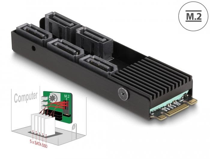 DELOCK - Converter M.2 2280 Key B+M male to 5 x SATA with heat sink