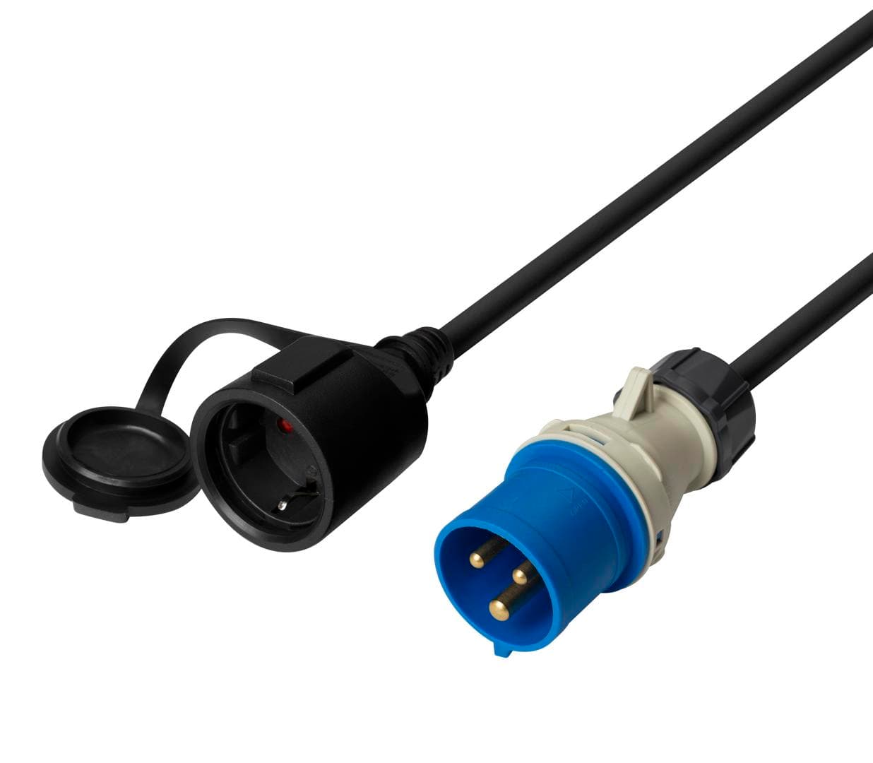 DELTACO - CEE plug 1-fas 16A - Schuko 7/3 socket, 1m, black