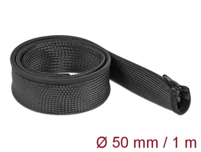 DELOCK - Braided Sleeve with zip fastener heat-resistant 1 m x 50 mm bla