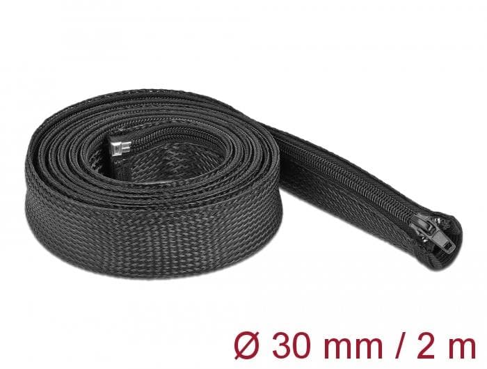 DELOCK - Braided Sleeve with zip fastener heat-resistant 2 m x 30 mm bla
