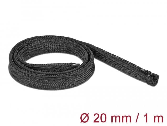 DELOCK - Braided Sleeve with zip fastener heat-resistant 1 m x 20 mm bla