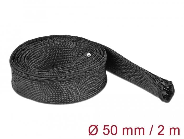 DELOCK - Braided Sleeve with zip fastener heat-resistant 2 m x 50 mm bla