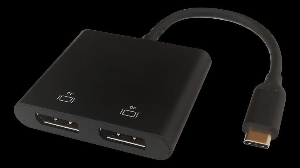 DELTACO - USB-C MST HUB, 2x 4K/60Hz, DP x 2, black, 0,1m