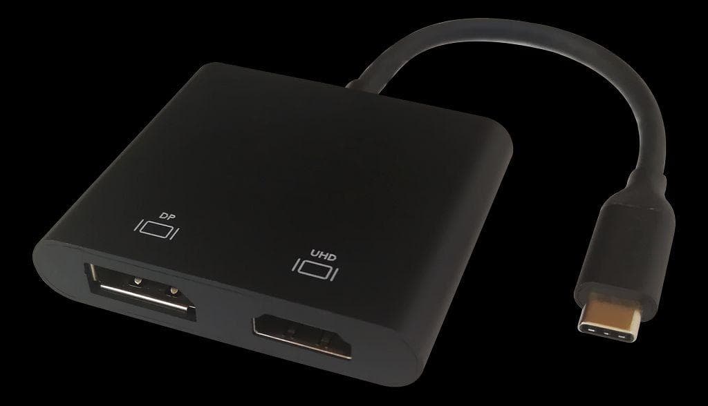 DELTACO - USB-C MST HUB, 2x 4K/60Hz, HDMI + DP, svart, 0,1m