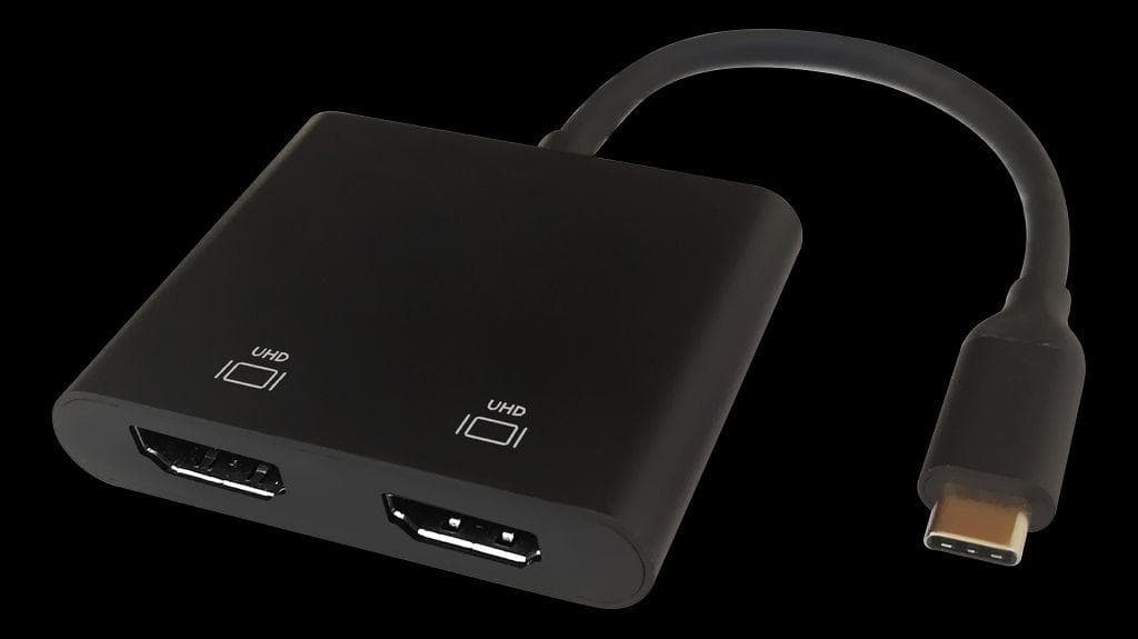 DELTACO - USB-C MST HUB, 2x 4K/60Hz, HDMI x 2, black, 0,1m