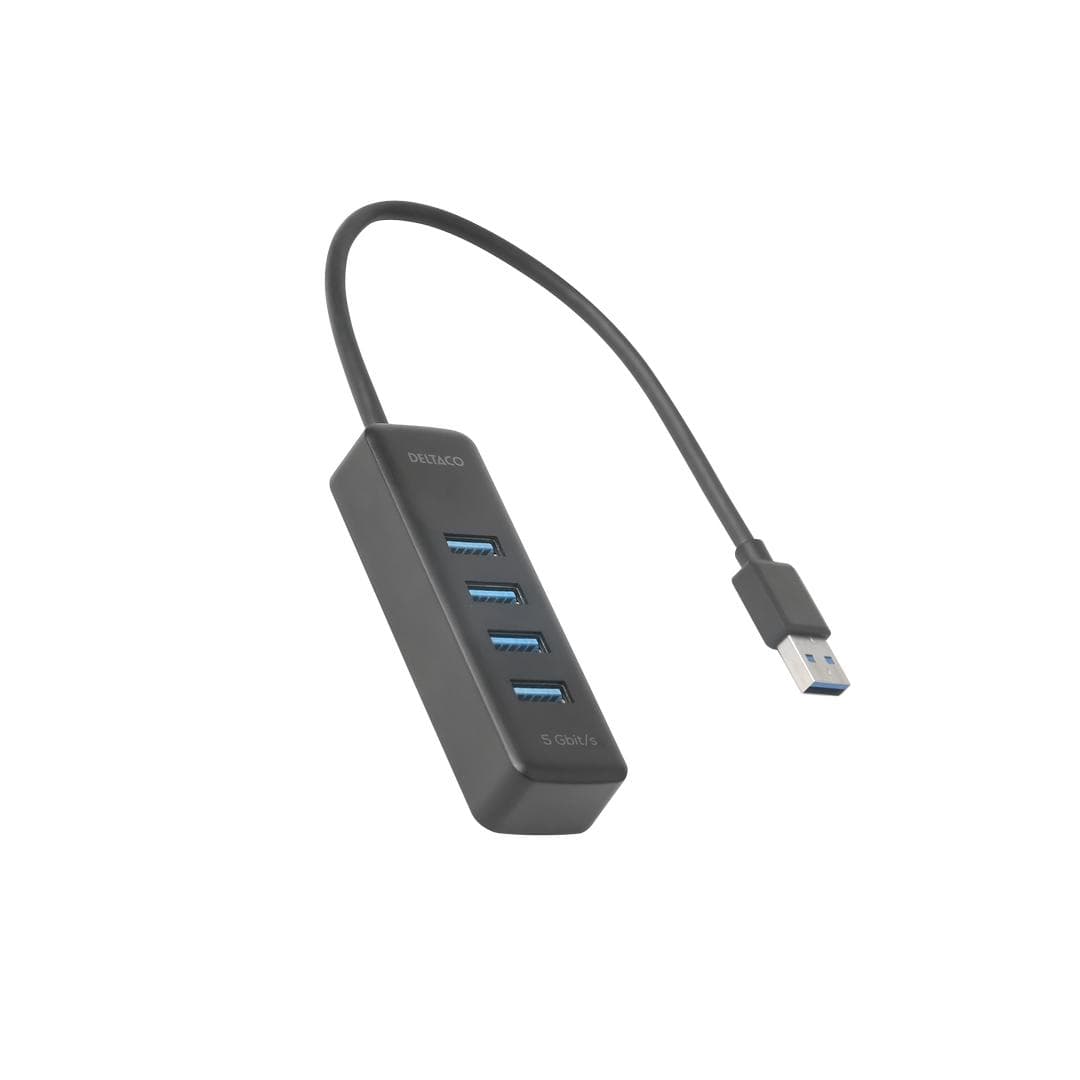 DELTACO - USB-A hub, 5 Gbps, 4x USB-A, slim, black
