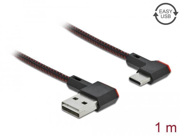 DELOCK - EASY-USB 2.0 Cable Type-A male to USB Type-Câ„¢ male angled left / right 1 m black