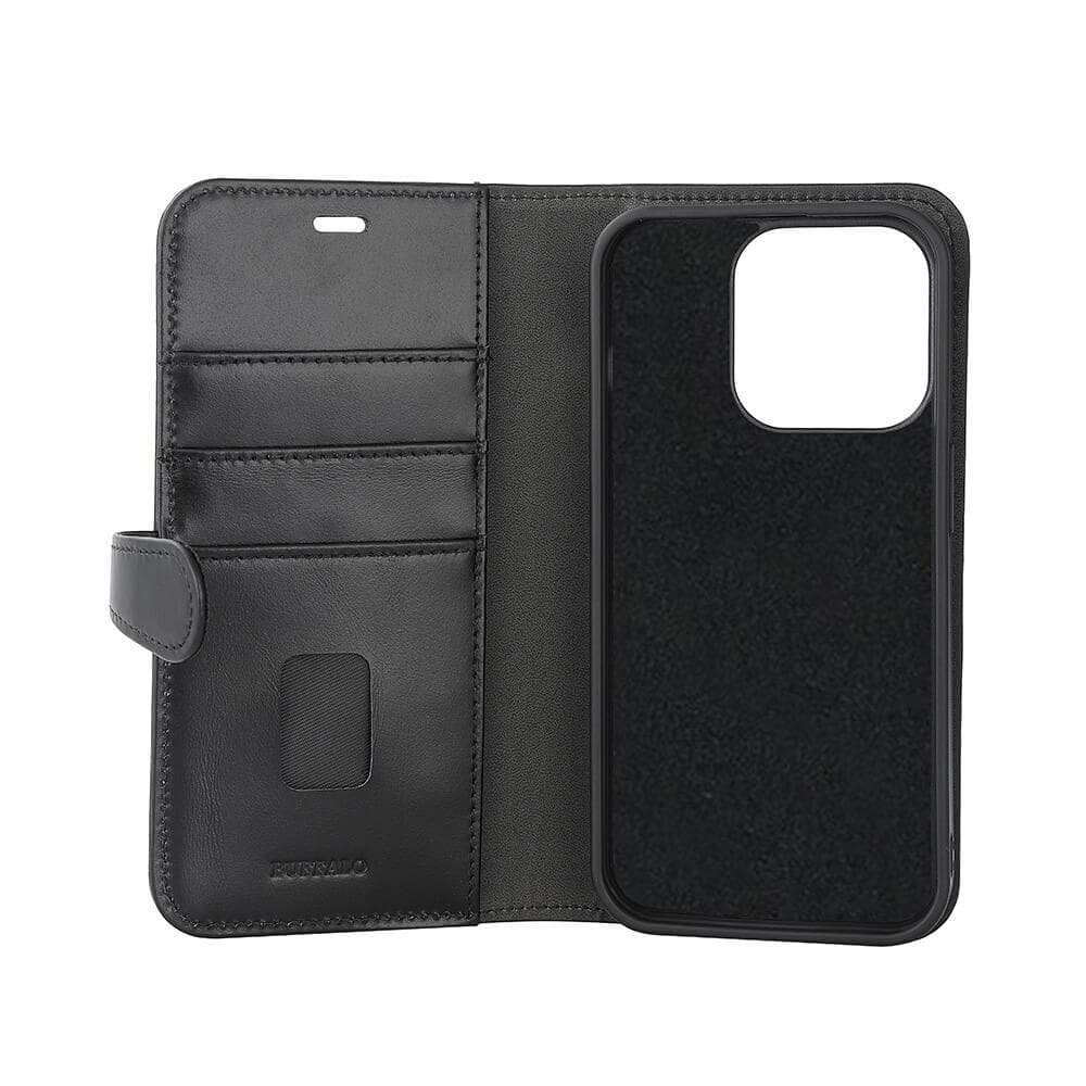 BUFFALO - 2in1 Leather 3 card MagSeries iPhone 15 Pro 6,1" Black