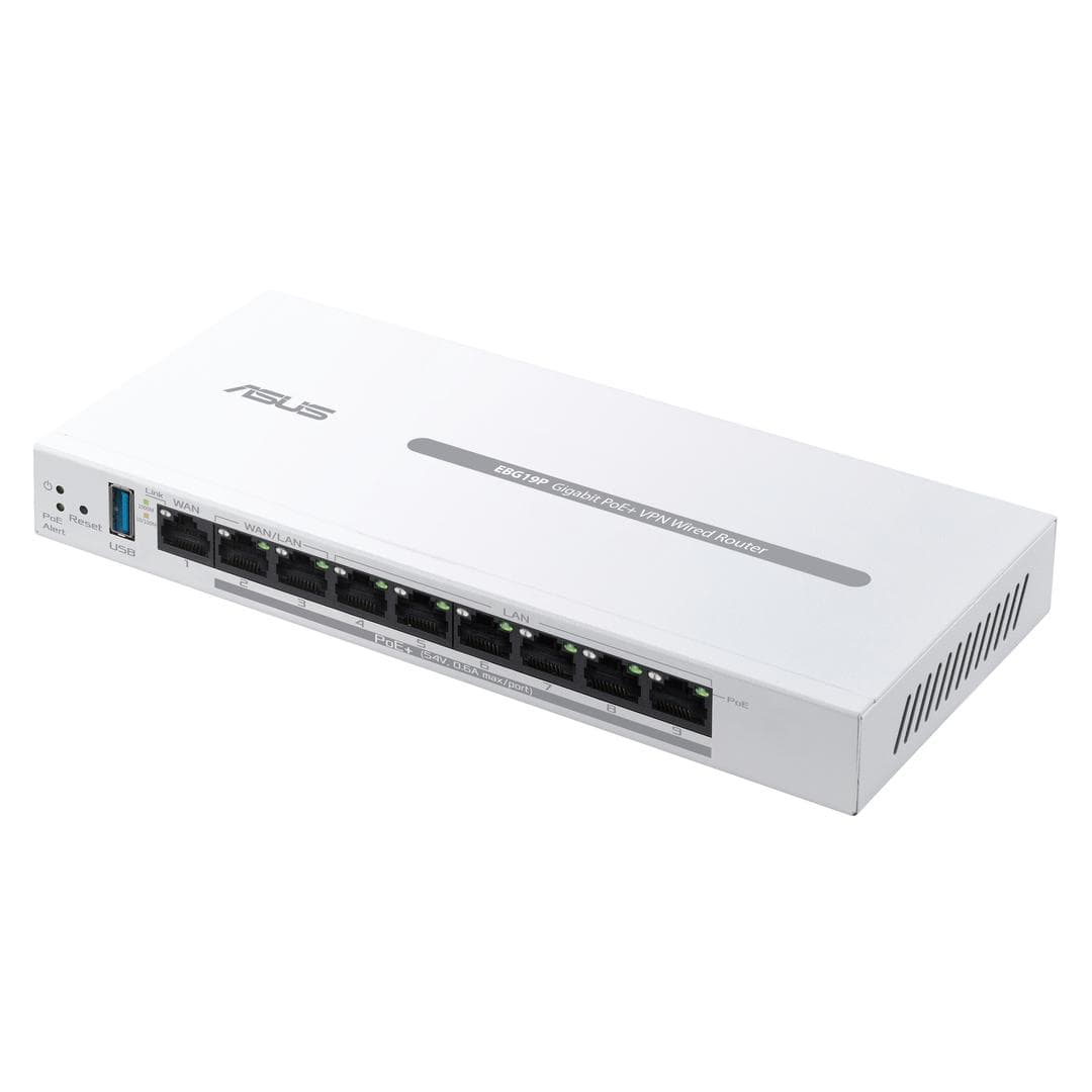 ASUS - ExpertWiFi EBG19P 8-Port Gigabit PoE+ VPN Wired Router w. up to 3 WAN Ethernet Ports, 1 USB WAN