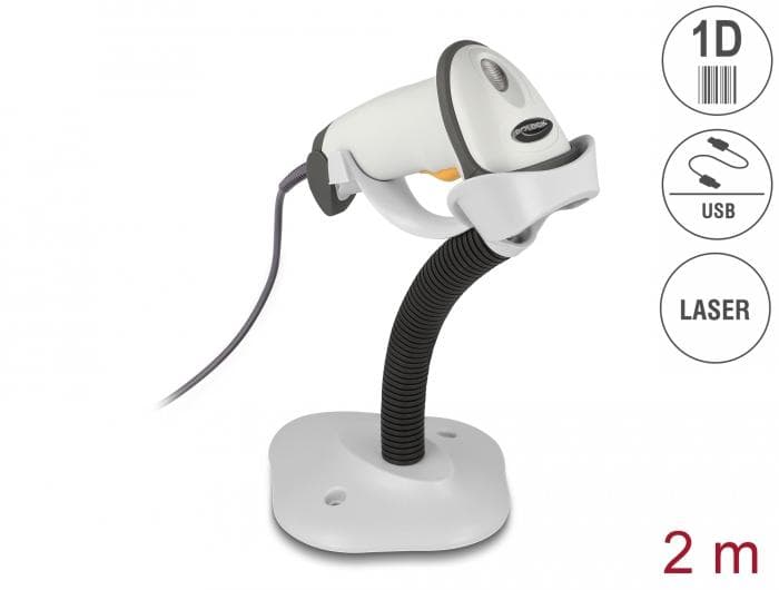 DELOCK - USB Barcode Scanner 1D with connection cable and stand