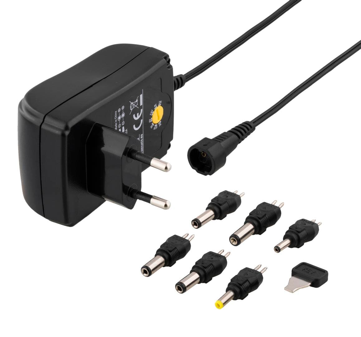 DELTACO - power supply, 240 V to 3-12 V, 1,5 A, different tips, black