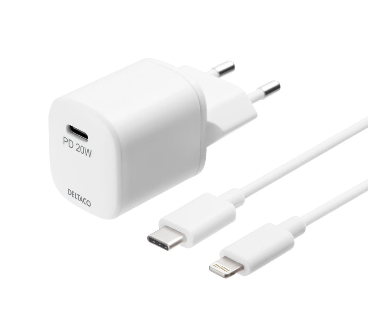 DELTACO - Wall charger, USB-C, PD 20W, C to Light. 1m