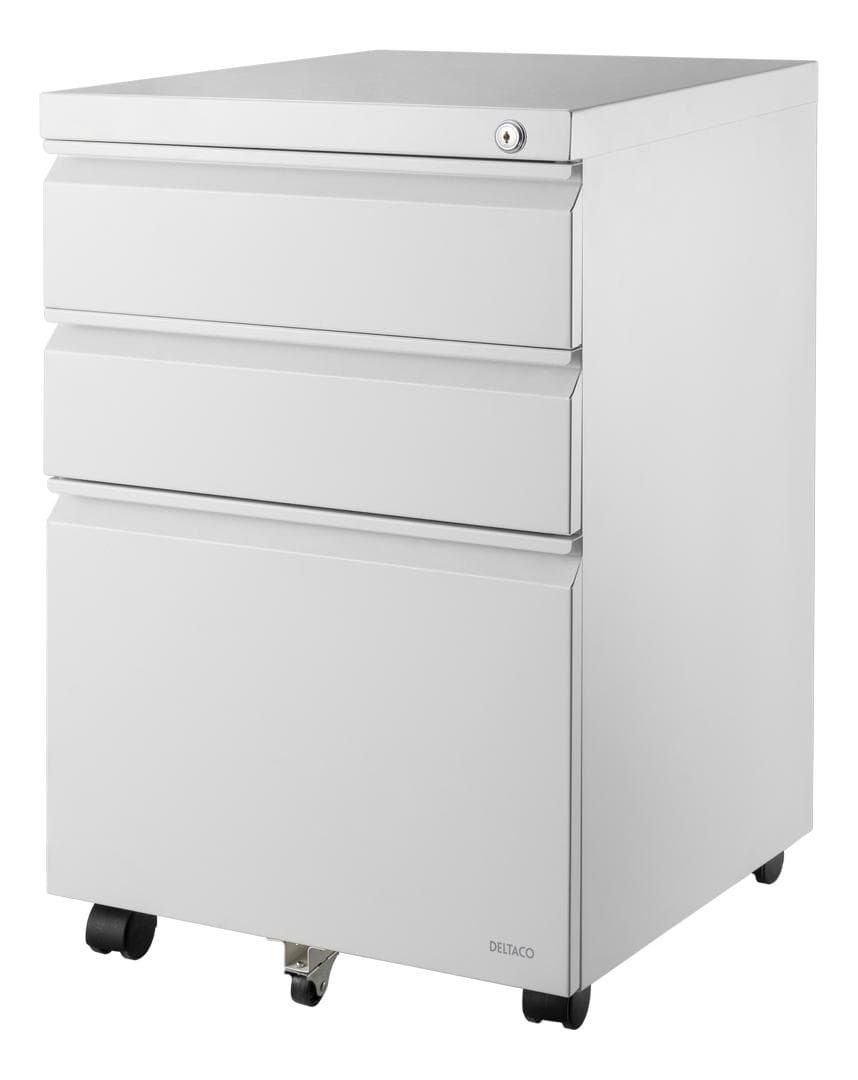 DELTACO - OFFICE Mobile cabinet with 3 drawers and lock, white