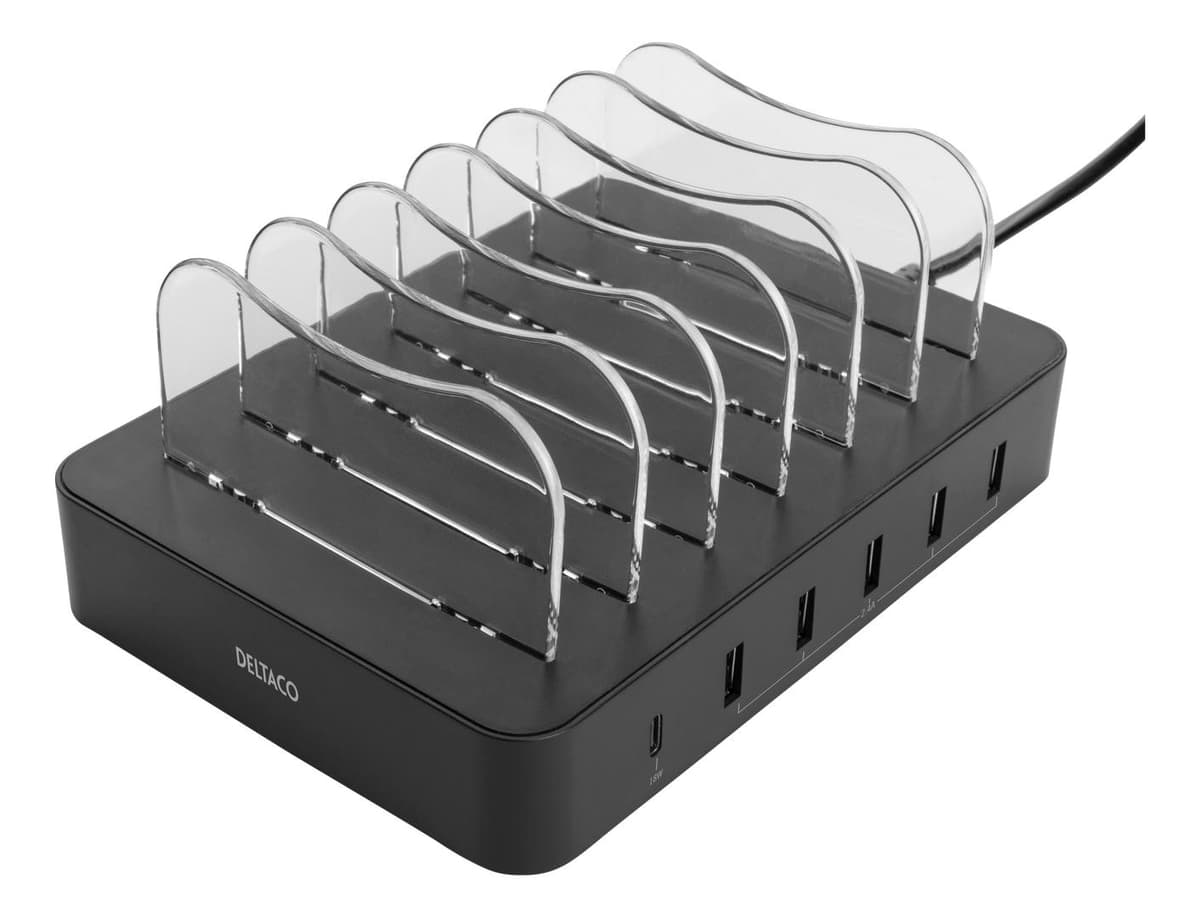 DELTACO - USB Charging station 5 USB-A, 1 USB-C PD 50W