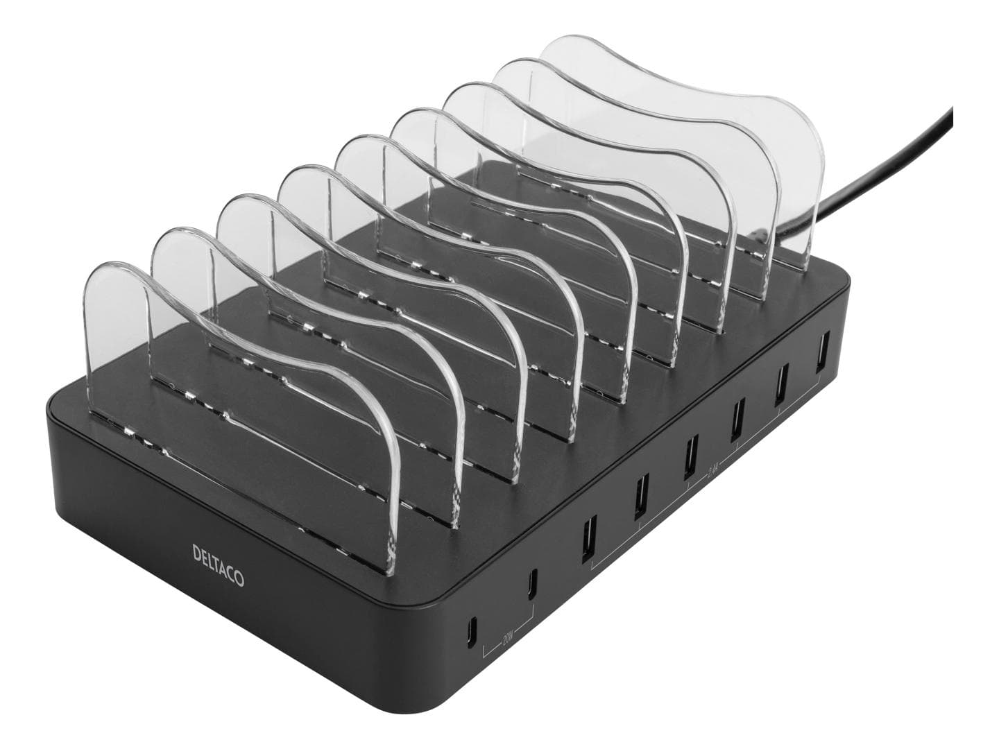DELTACO - USB Charging station 6 USB-A, 2 USB-C PD 75W