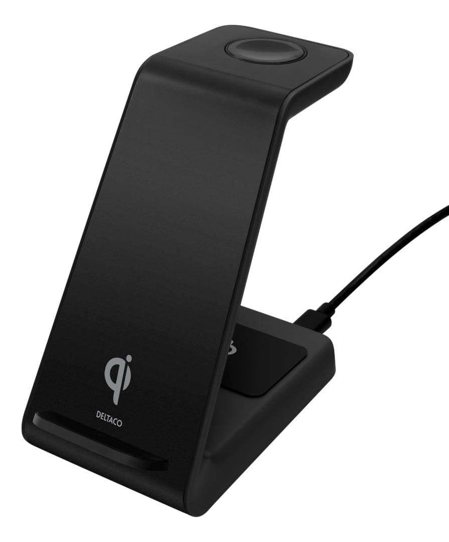 DELTACO - 3-in-1 wireless charger stand, 10 W, 5 W, 3 W, black