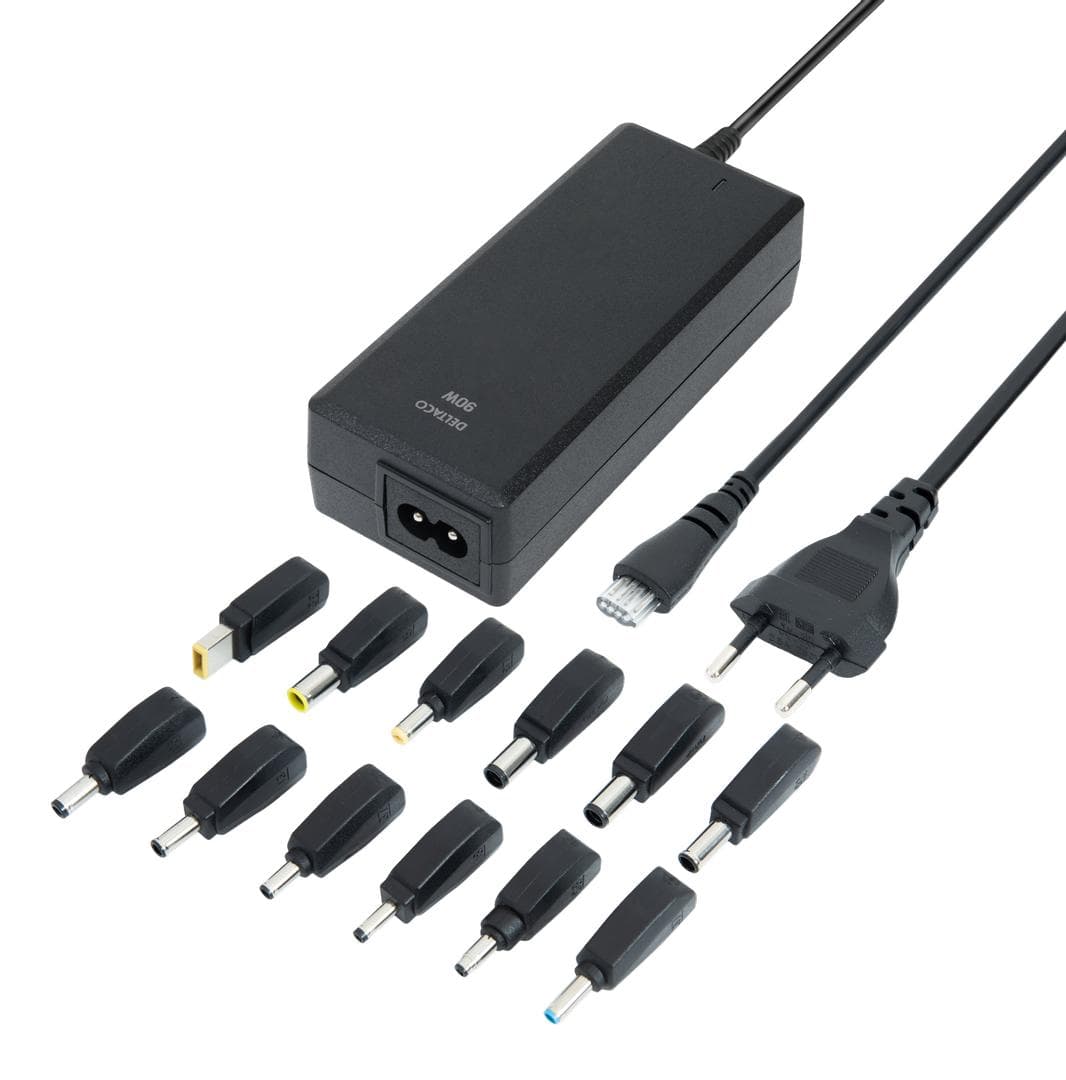 DELTACO - notebook charger, 15-20 V, 6 A, 90 W, 12 tips, black
