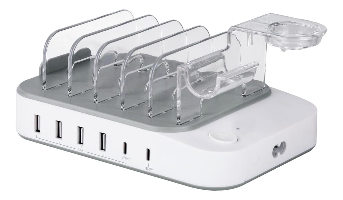 DELTACO - USB charging station, 4x USB-A, 1x USB-C 2.4A, 1x USB-C PD 20W