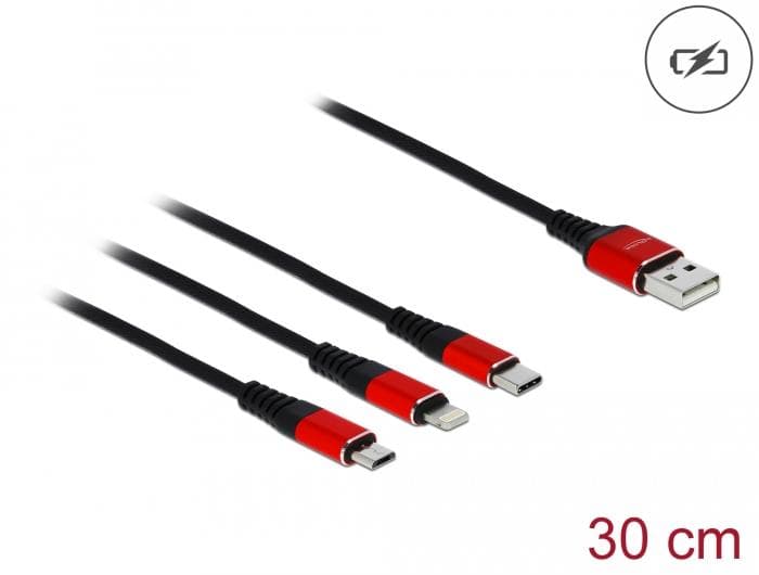 DELOCK - USB Charging Cable 3 in 1 for Lightningâ„¢ / Micro USB / USB Type-Câ„¢ 30 cm