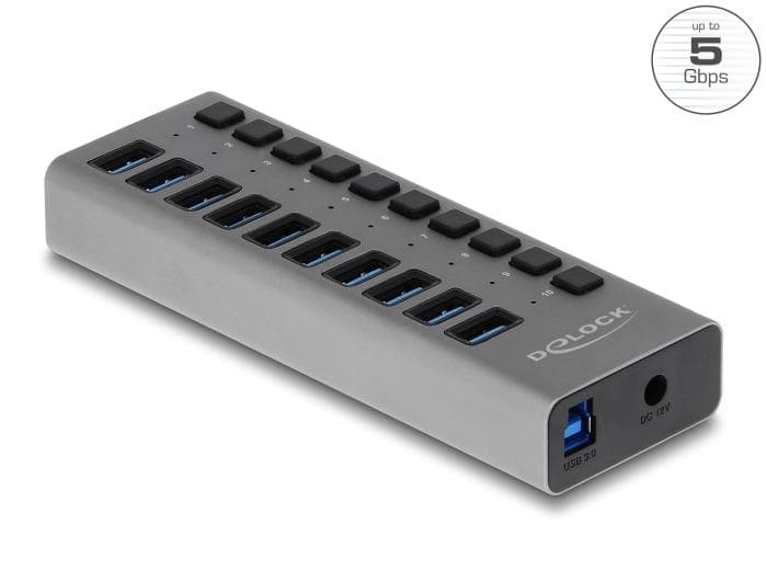 DELOCK - External 5 Gbps USB Hub with 10 Ports + Switch