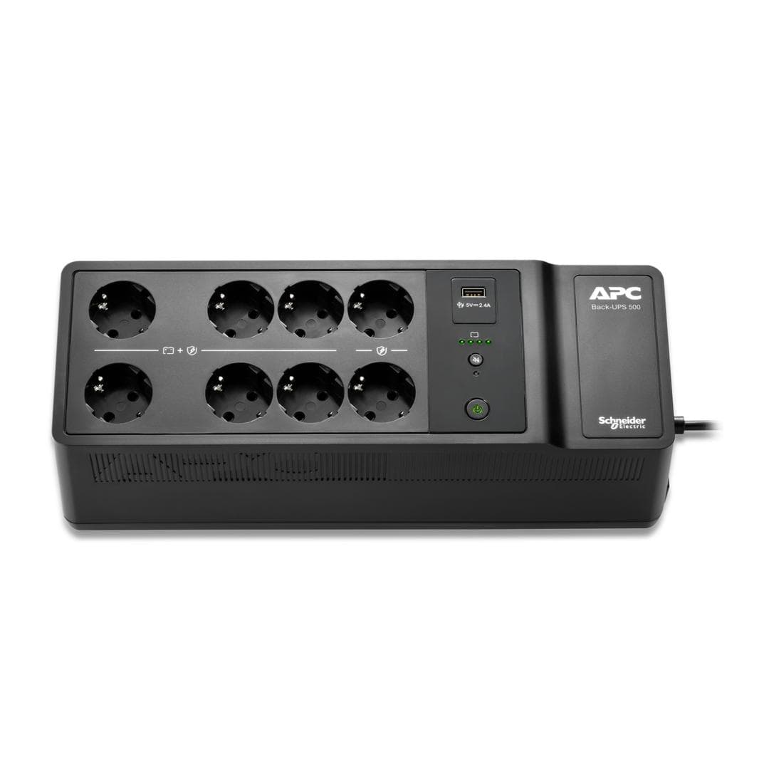 APC - Back-UPS, 500VA/300W Floor/Wall Mount, 230V, 8x CEE 7/3 Schuko outlets, USB Type A Port, User Replac