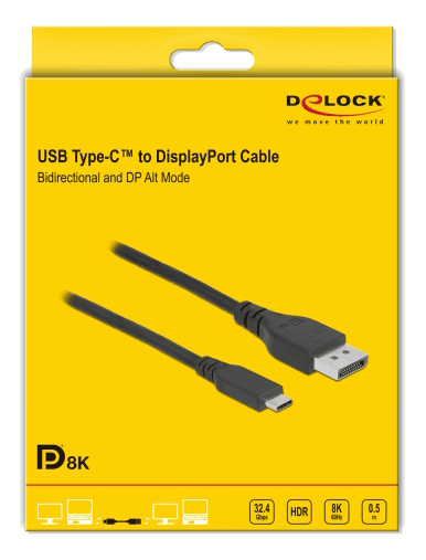 DELOCK - Bidirectional USB Type-C™ to DisplayPort Cable 8K 60 Hz 0,5m