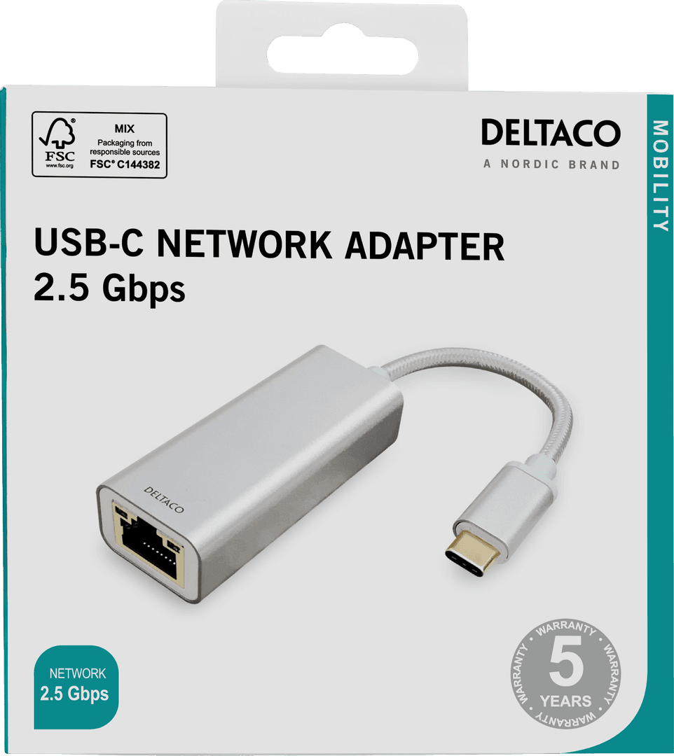 DELTACO - USB-C network adaptor 2,5G, aluminium