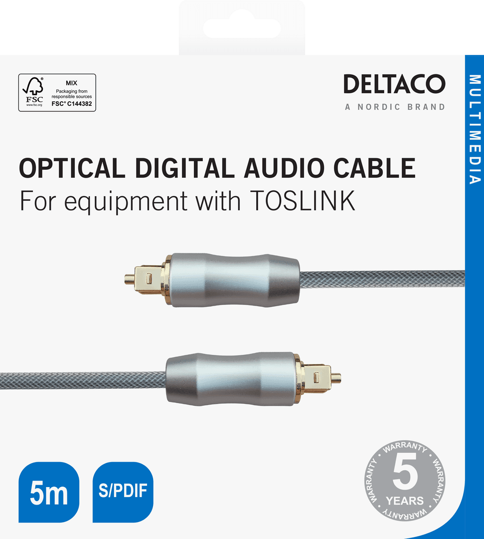 DELTACO - High End Toslink Cable optical cable  digital audio 5m black